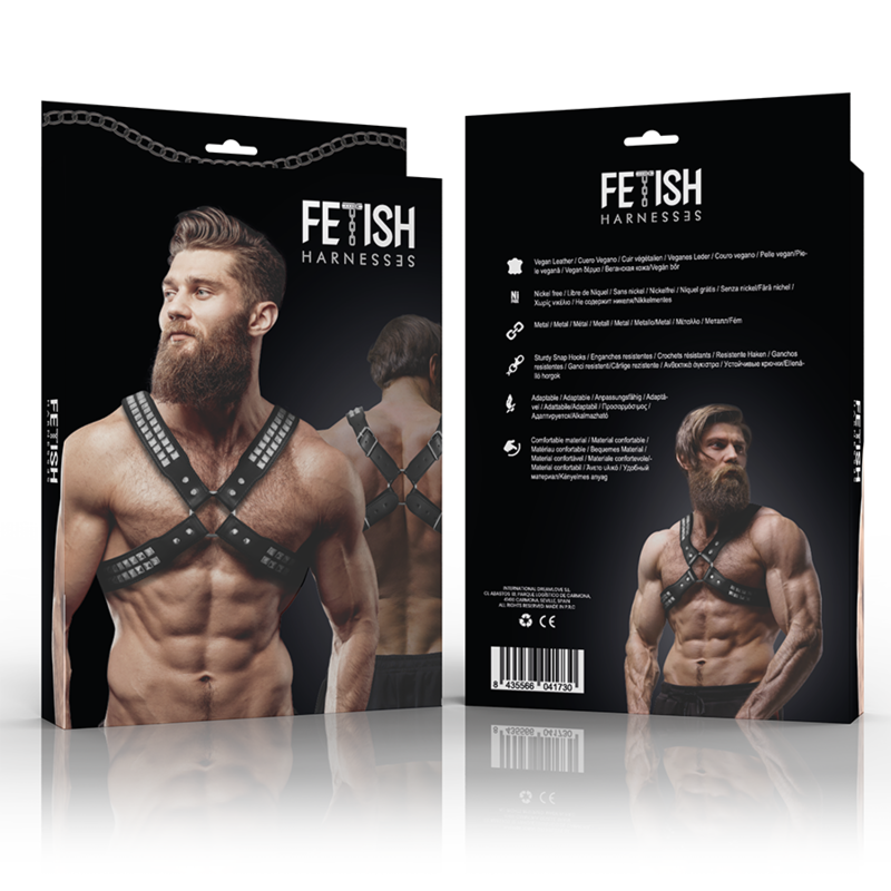Imbracatura Petto Uomo Fetish Submissive Attitude — Ecopelle con Rivetti