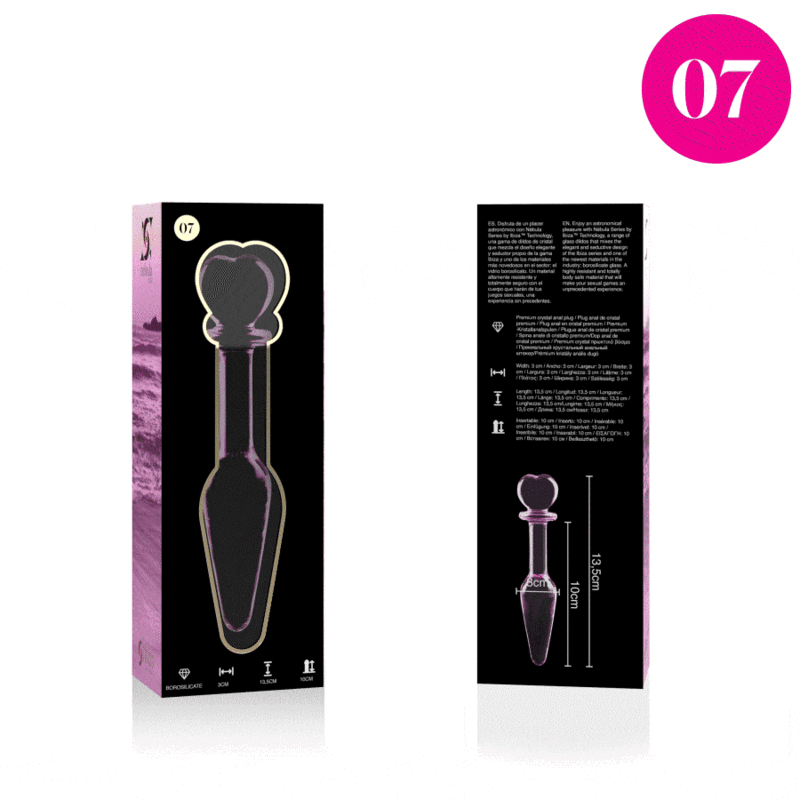 Plug Anale in Vetro Borosilicato Nebula Series Modello 7 — Rosa 13,5 cm