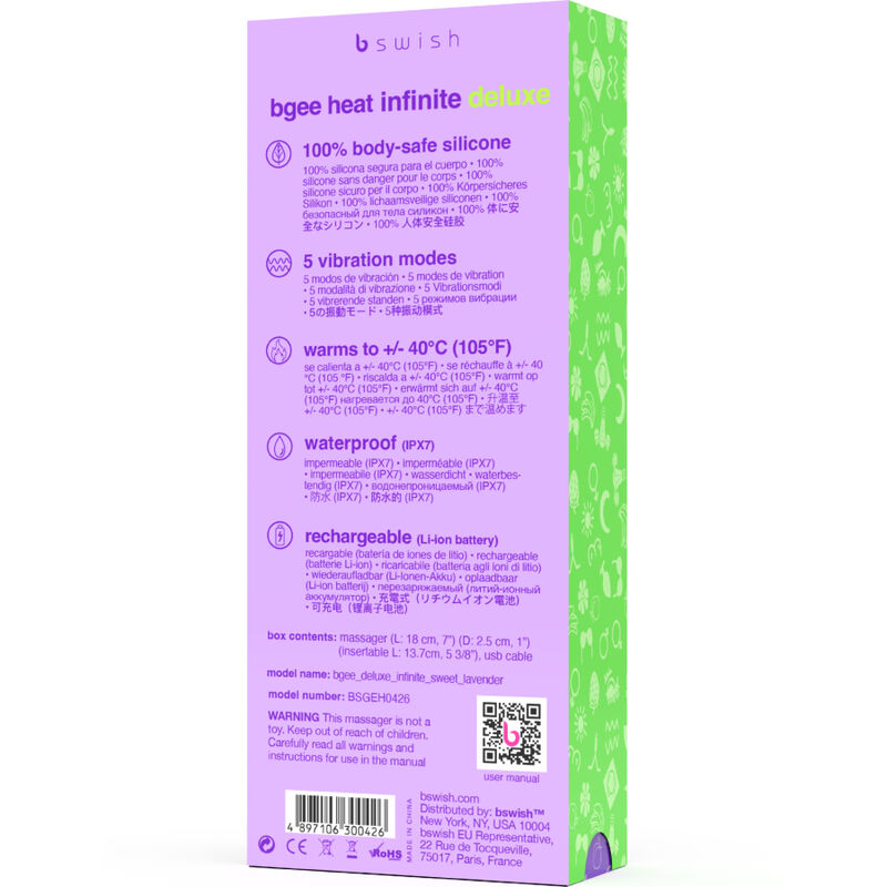 Vibratore Riscaldante B Swish Bgee Heat Infinite Deluxe — Lavanda