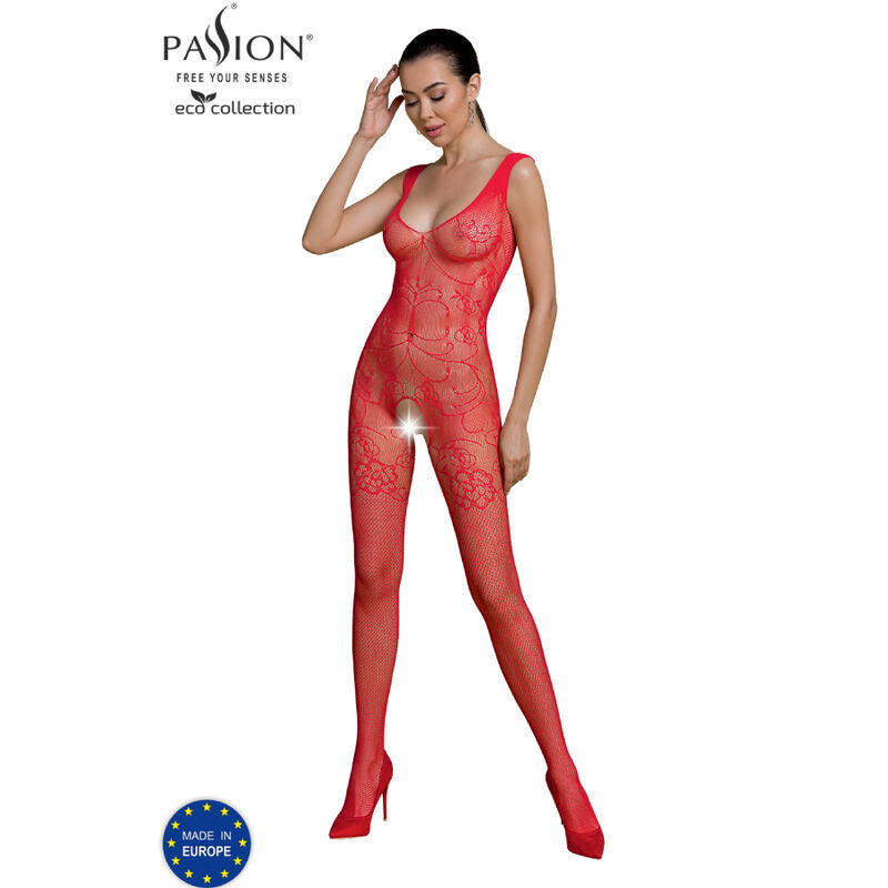 Bodystocking Sexy Eco Passion BS012 — Nylon Riciclato, Rosso