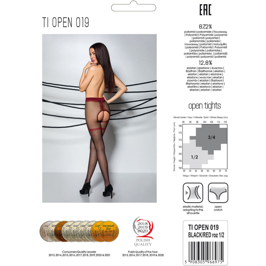 Collant con Apertura Passione Passion Tiopen 019 — Nero/Rosso 20 Den