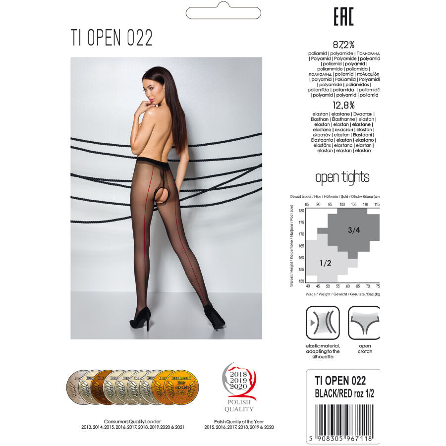 Collant con Apertura Passion Tiopen 022 — 20 Den, Nero/Rosso