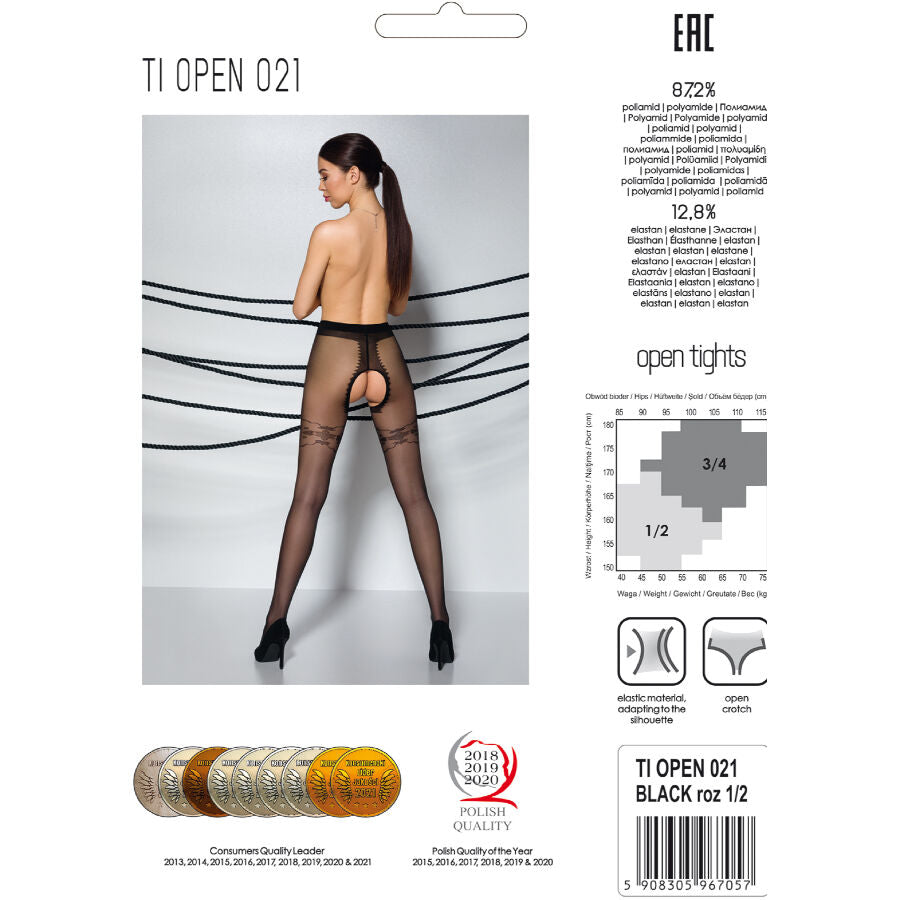 Collant Sexy con Apertura Passion Tiopen 021 — 20 Den, Nero