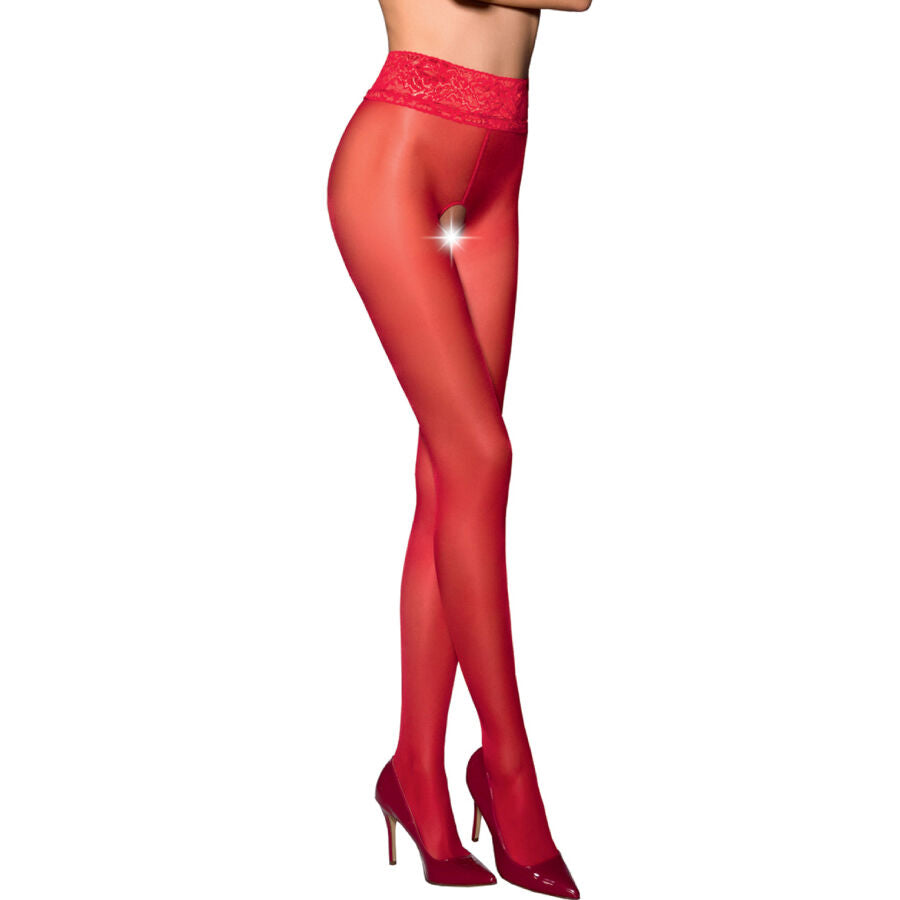 Collant con Apertura Passion Tiopen 008 — 30 Den, Rosso