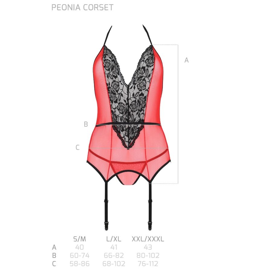 Corsetto Erotico Passion Peonia — Pizzo e Tulle, Rosso L/XL