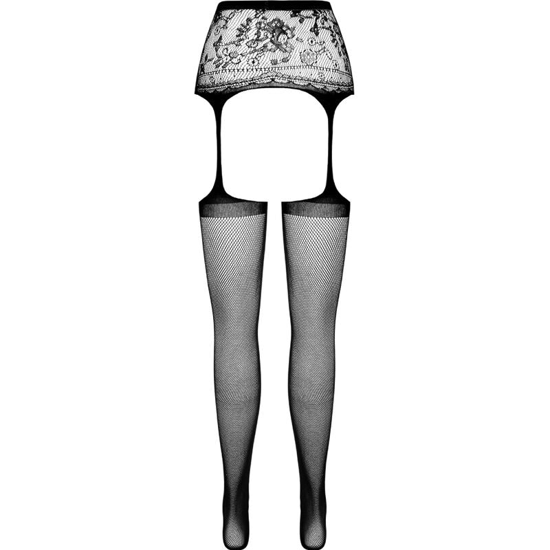 Collant con Giarrettiera Passion S028 — Nero, Taglia Unica