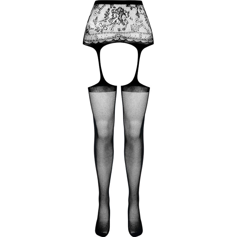 Collant con Giarrettiera Passion S028 — Nero, Taglia Unica