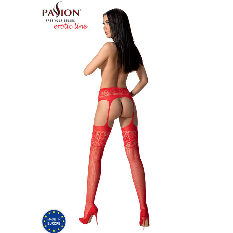 Calze con Giarrettiera Passion S029 — Taglia Unica, Rosso