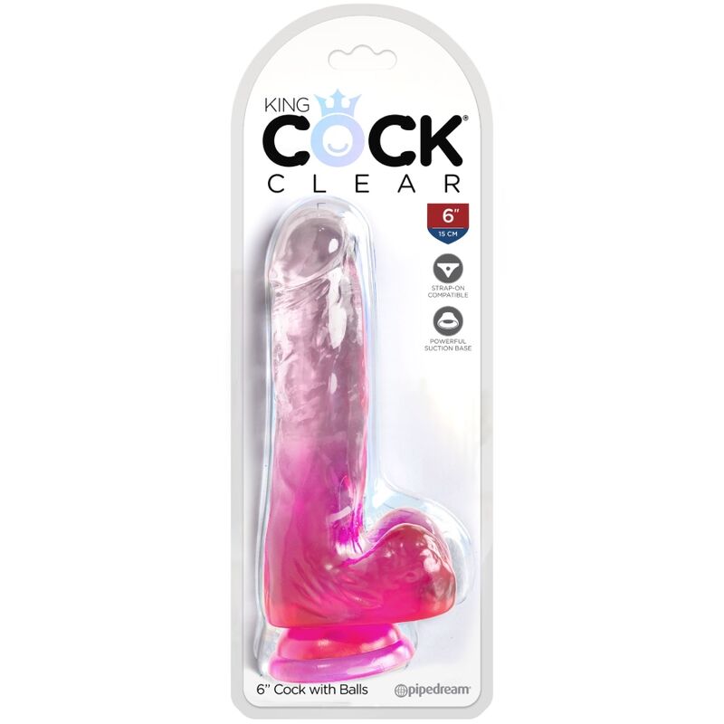 Dildo Realistico con Sfere King Cock Clear — 13,5 cm Rosa