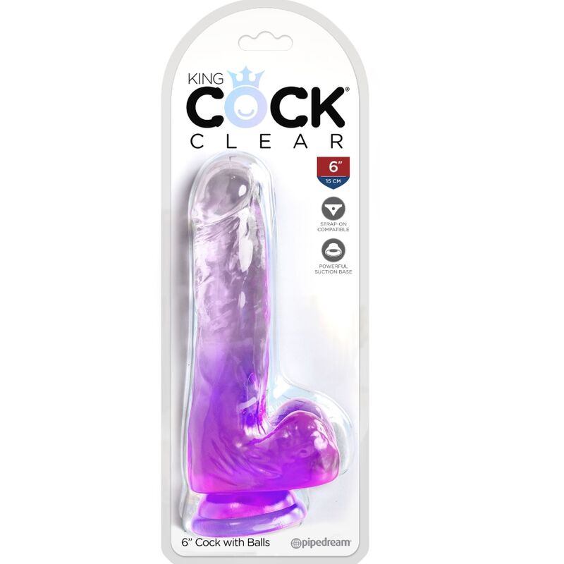 Dildo Realistico King Cock Clear — con Sfere, 13.5 cm, Viola