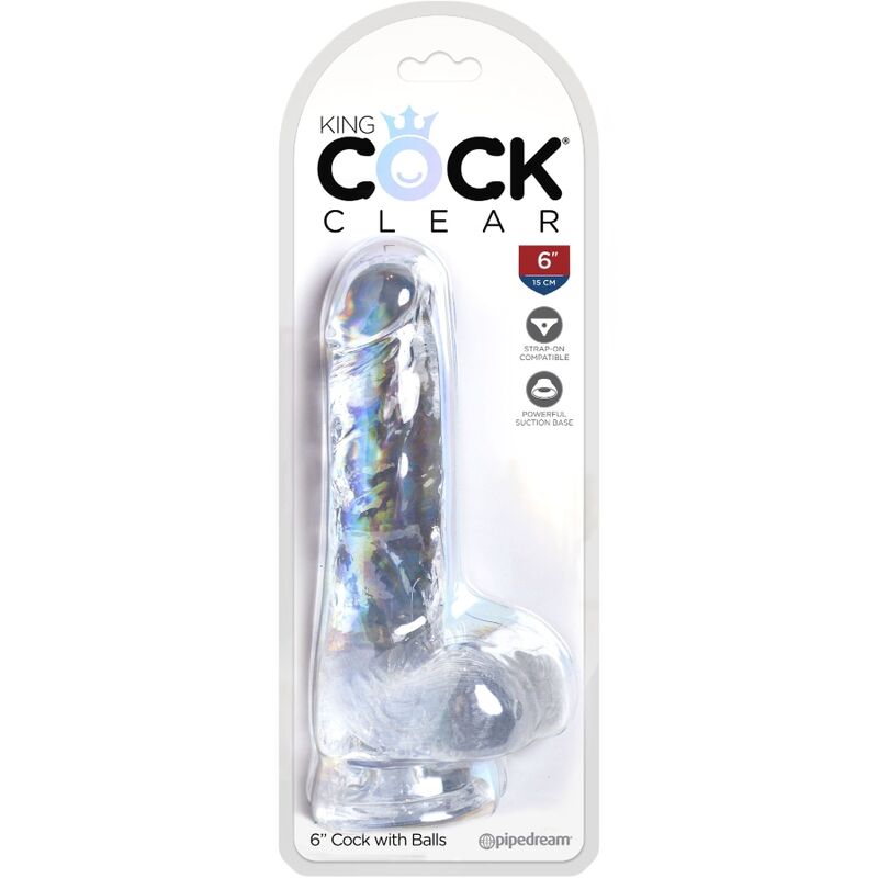 Dildo Realistico con Sfere King Cock Clear — Trasparente 13,5 cm