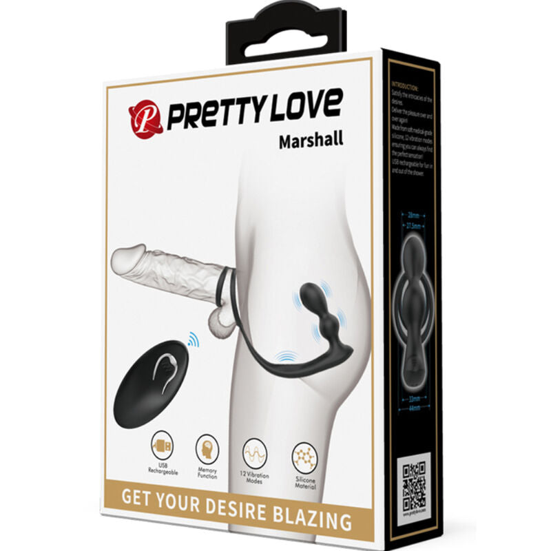 Anello Fallico con Plug Anale Vibrante Pretty Love Marshall — Telecomando