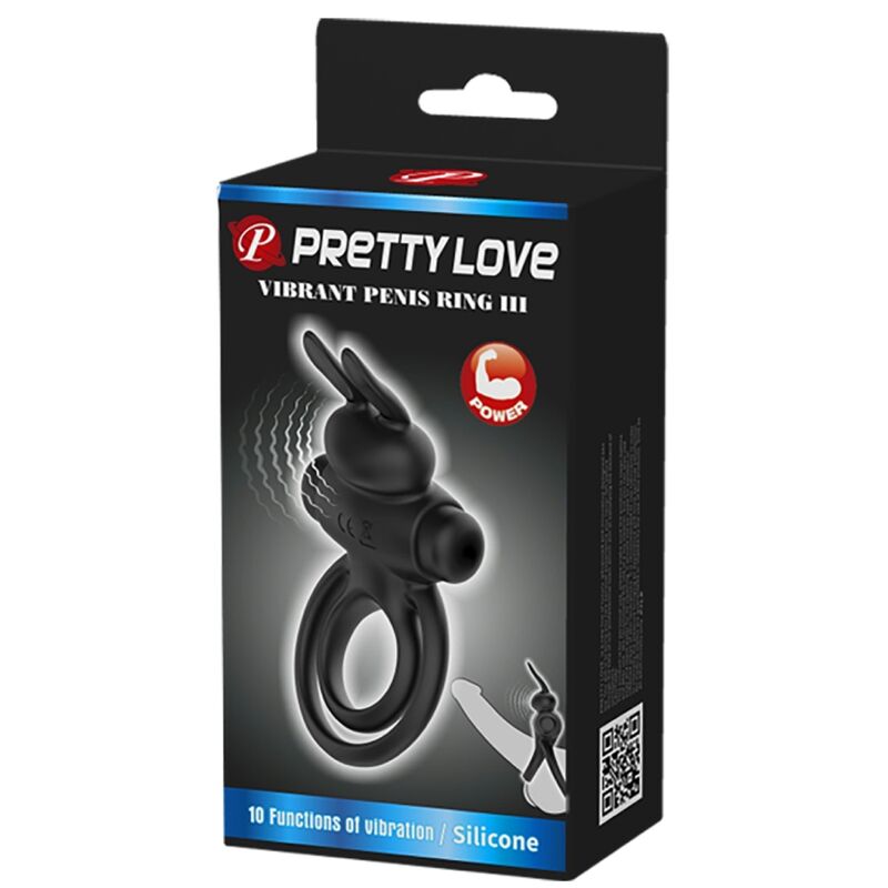 Anello Fallico Vibrante Rabbit Pretty Love — Silicone, Nero