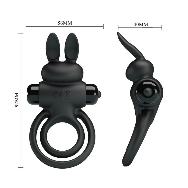 Anello Fallico Vibrante Rabbit Pretty Love — Silicone, Nero