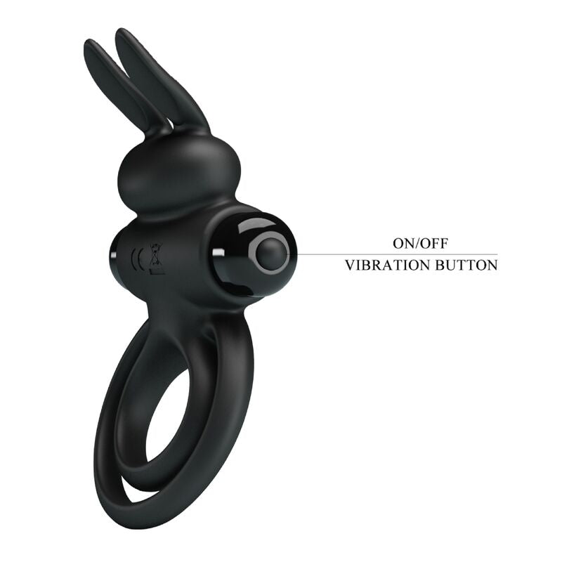 Anello Fallico Vibrante Rabbit Pretty Love — Silicone, Nero