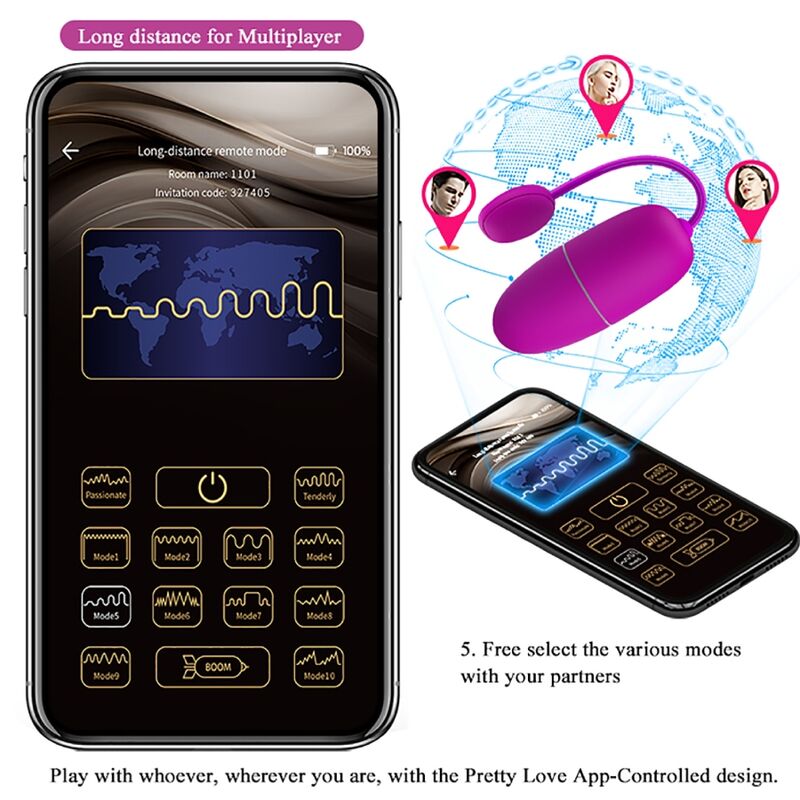 Uovo Vibrante App Pretty Love Ninfa — 12 Modalità, Viola