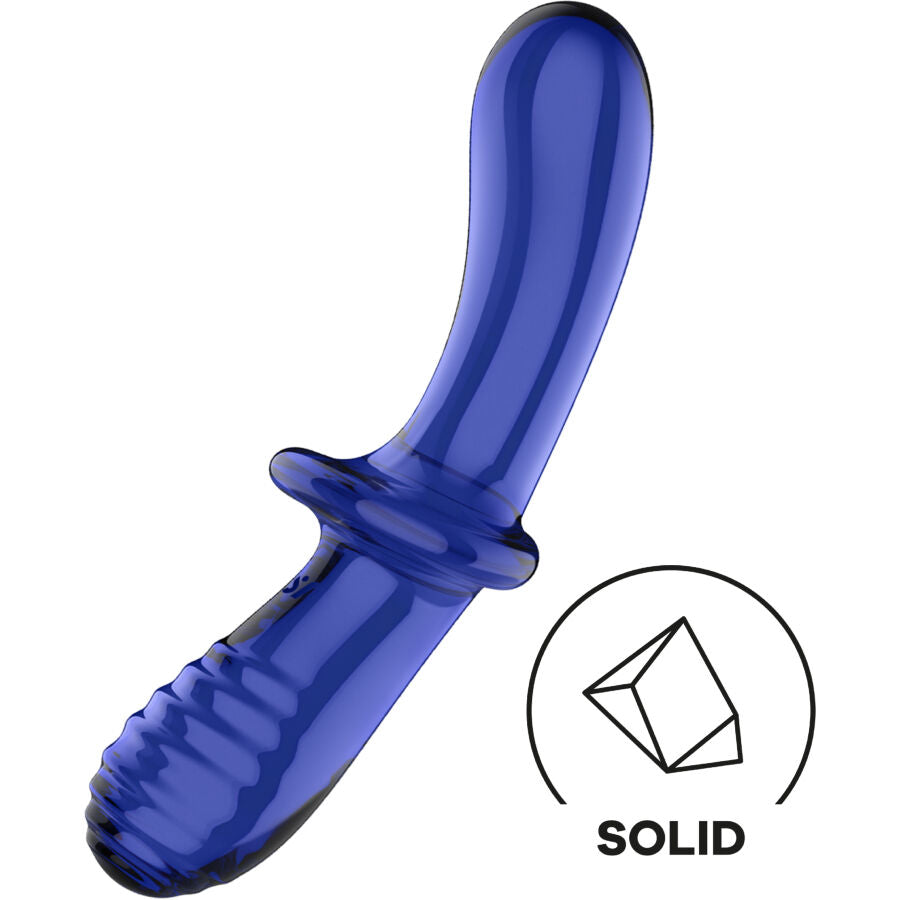Dildo in Vetro Borosilicato Satisfyer Double Crystal — Blu