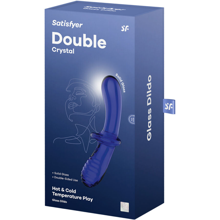 Dildo in Vetro Borosilicato Satisfyer Double Crystal — Blu