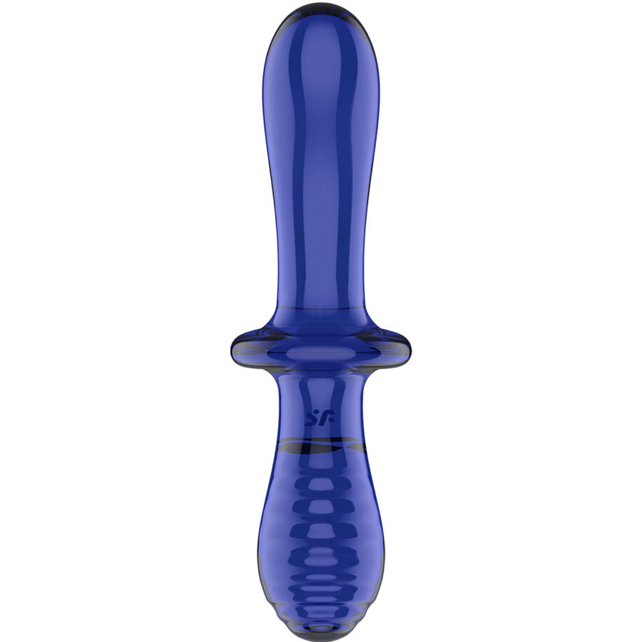 Dildo in Vetro Borosilicato Satisfyer Double Crystal — Blu