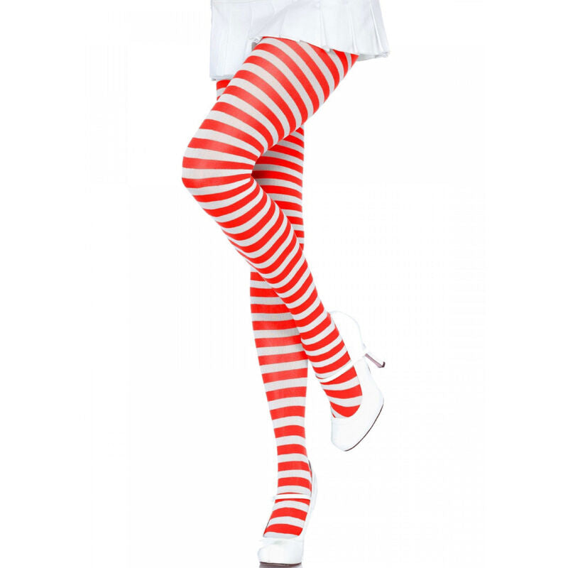 Collant a Righe Leg Avenue — Nylon Bianco/Rosso