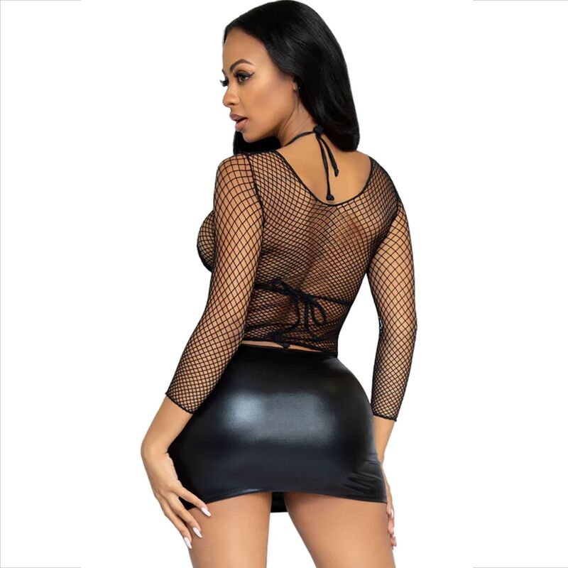T-Shirt a Rete Maniche Lunghe Leg Avenue — Nera