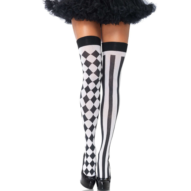 Calze Autoreggenti Arlecchino Leg Avenue — Bianco/Nero