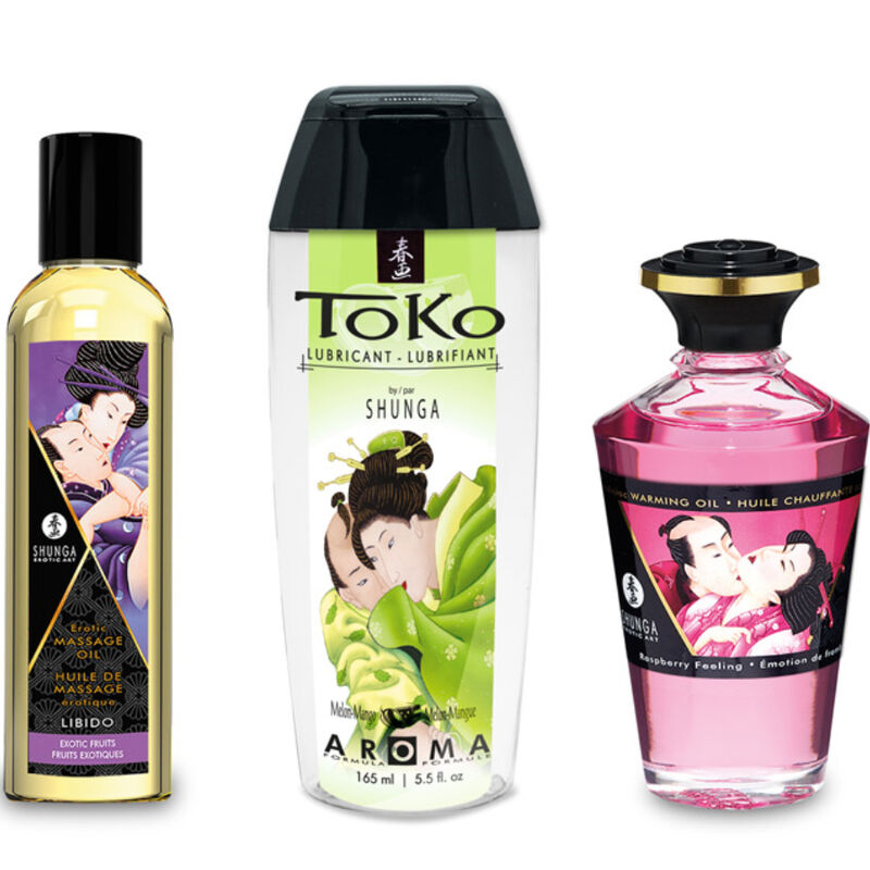Kit Olio Massaggio Erotico Shunga Baci Fruttati — Set Coppia
