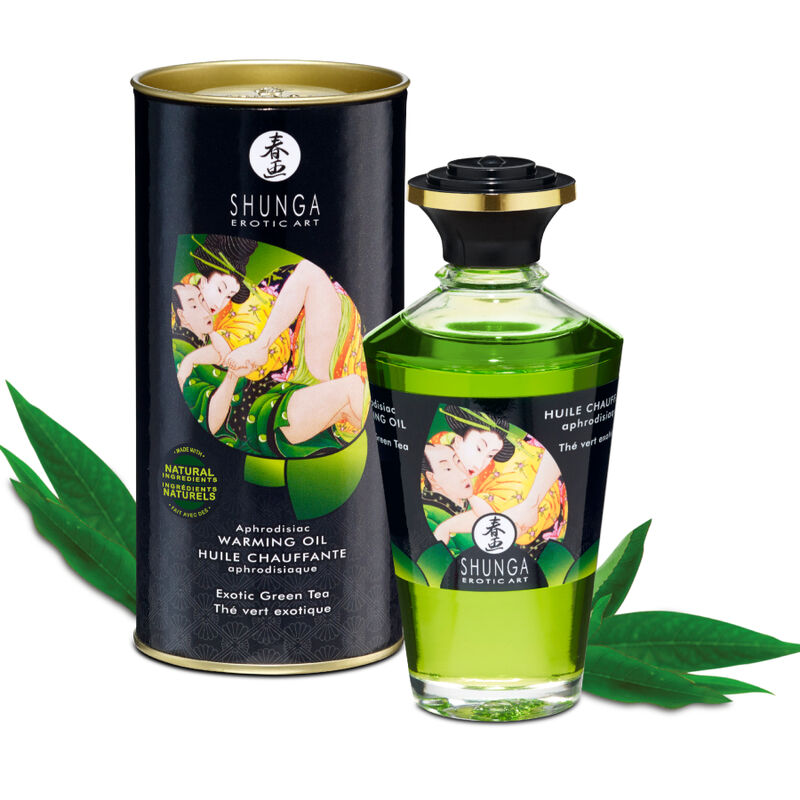Olio da Massaggio Erotico Riscaldante Shunga Tè Verde — 100 ml