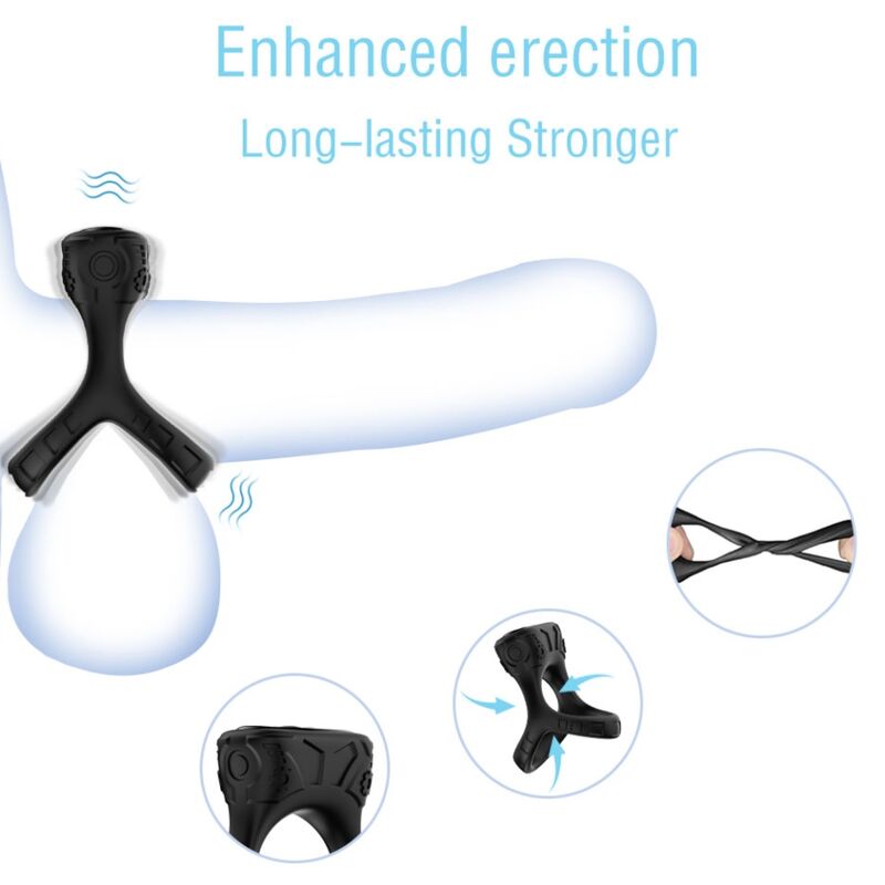 Anello Fallico Vibrante Armony — Silicone, 9 Modalità, Nero