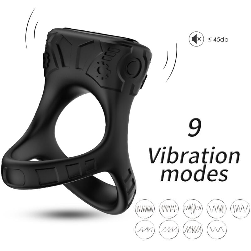 Anello Fallico Vibrante Armony — Silicone, 9 Modalità, Nero