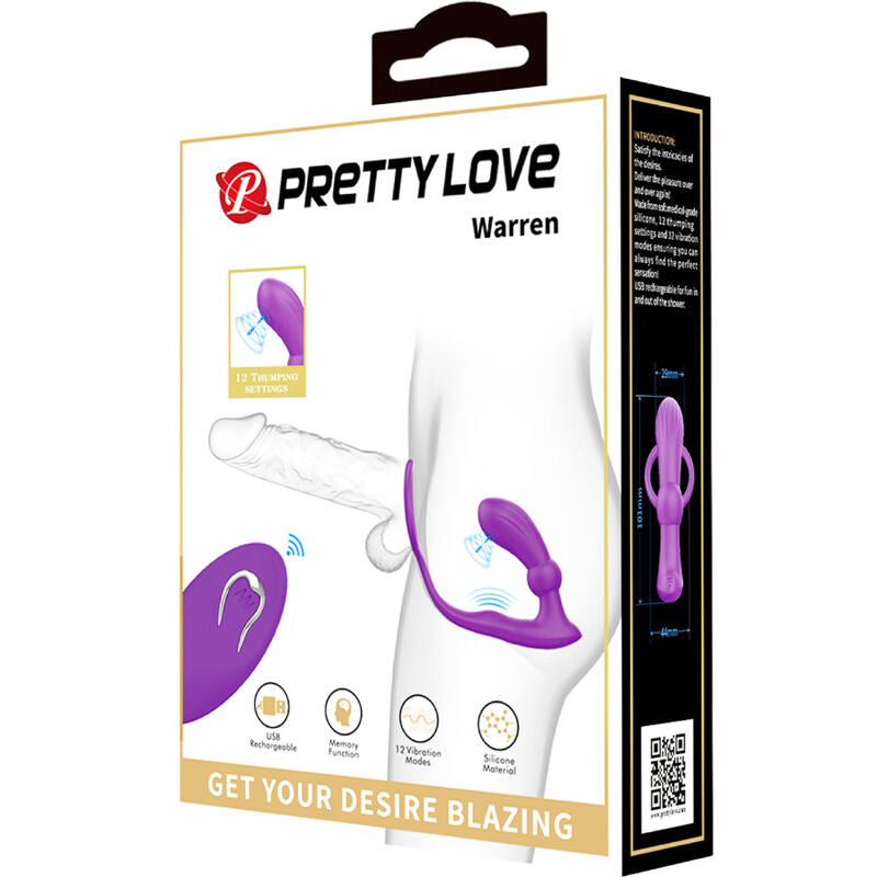 Anello Fallico Vibrante con Plug Anale Pretty Love Warren — Viola
