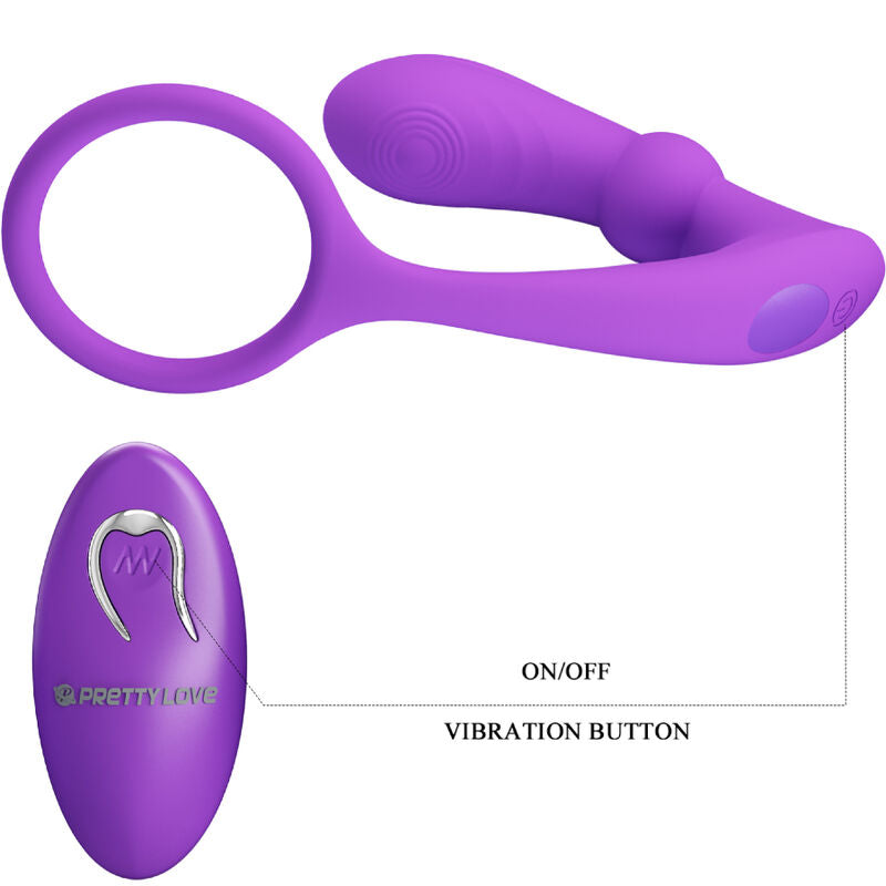 Anello Fallico Vibrante con Plug Anale Pretty Love Warren — Viola