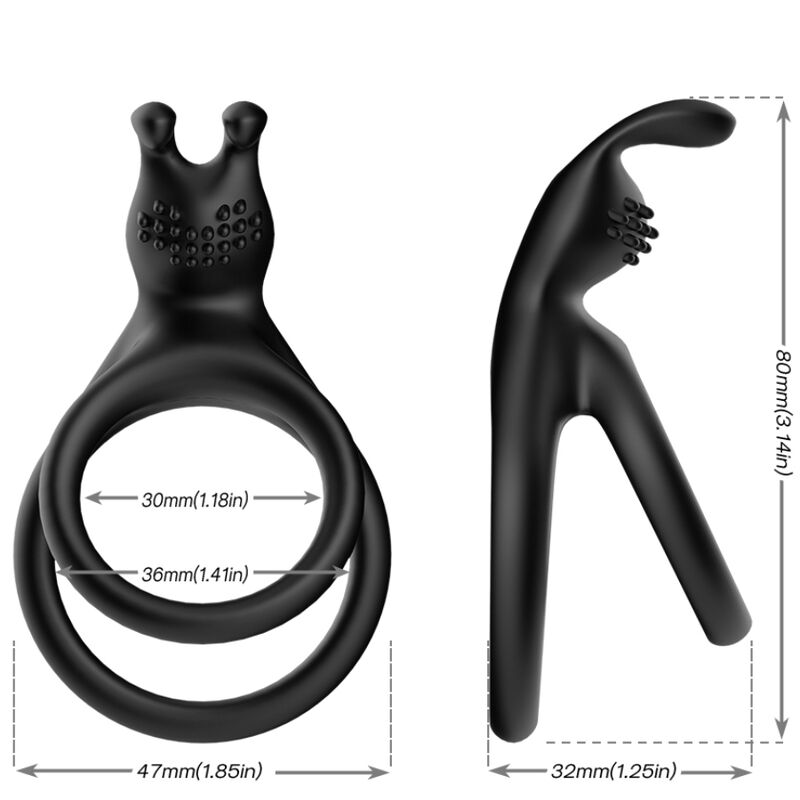 Anello Fallico Vibrante Armony Tensy Double — Rabbit, Nero