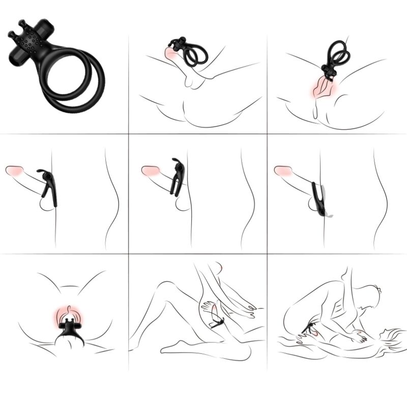 Anello Fallico Vibrante Doppio Armony Traveller — Rabbit, Nero