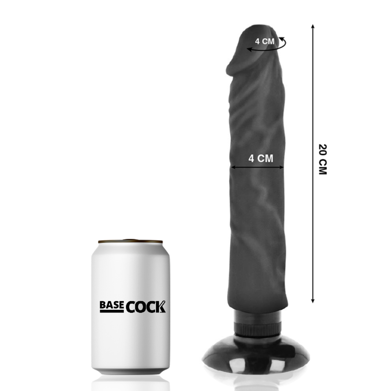 Dildo Realistico Vibrante Basecock 2-in-1 — Nero 20 cm