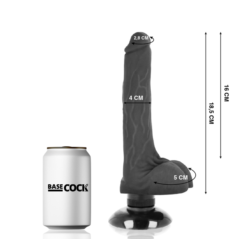 Dildo Realistico Vibrante Basecock 2-1 — 18.5 cm, Nero