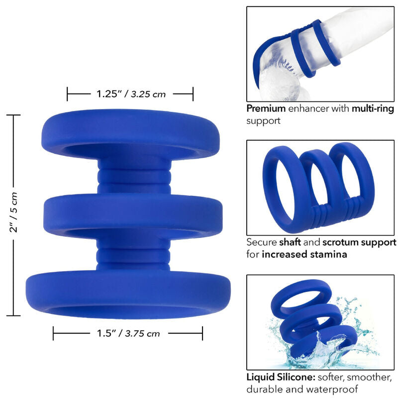 Anello Fallico Triplo Calexotics Admiral — Silicone Blu