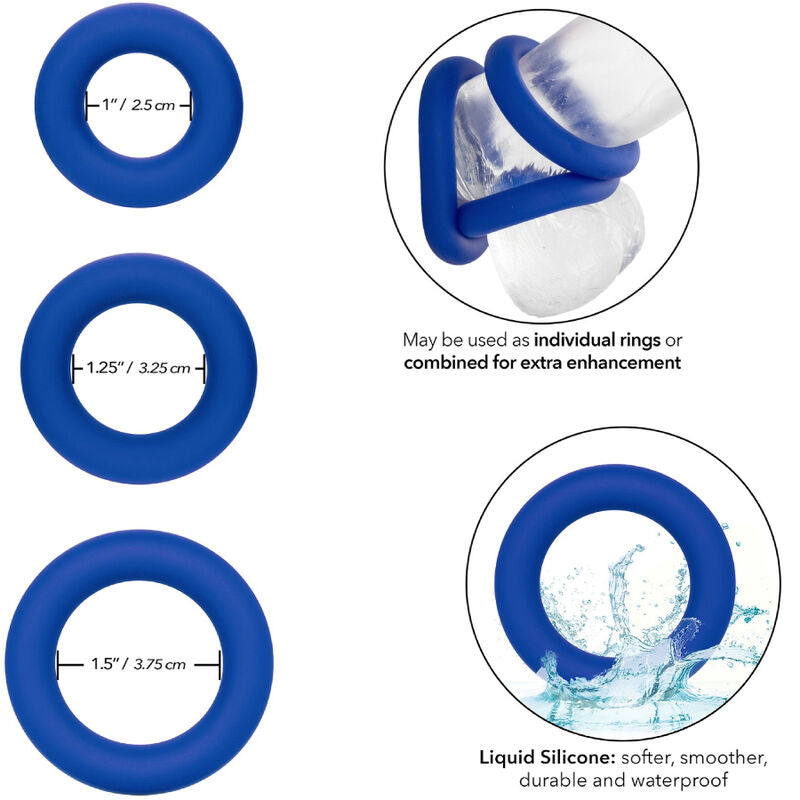 Set Anelli Fallici Calexotics Admiral — Silicone, 3 Misure, Blu