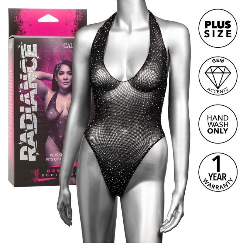 Body Erotico Plus Size Calexotics Radiance Deep V — Rete e Strass