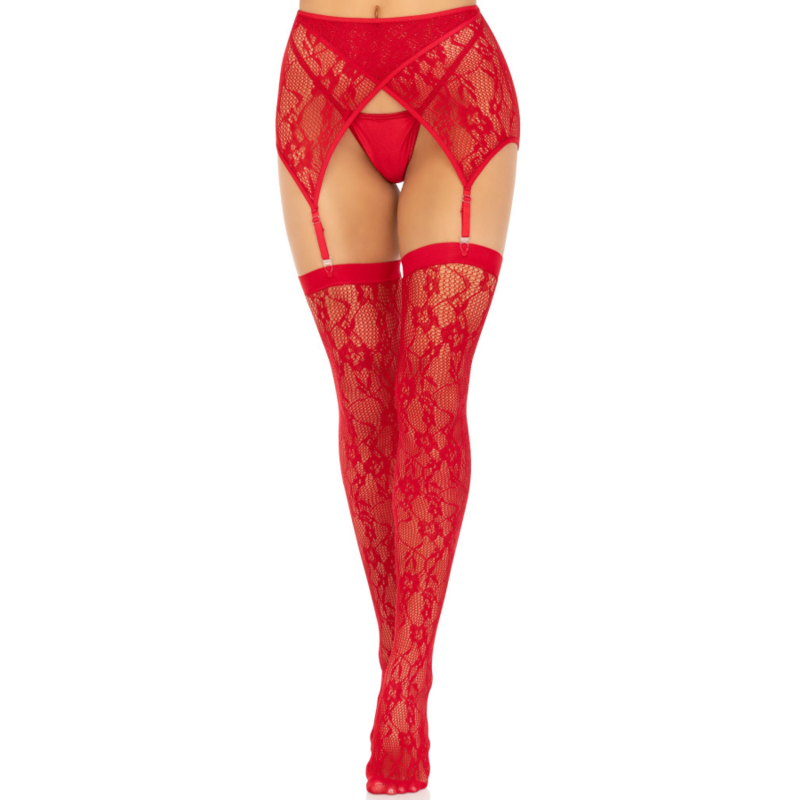 Calze Autoreggenti con Reggicalze Leg Avenue — Pizzo Rosso