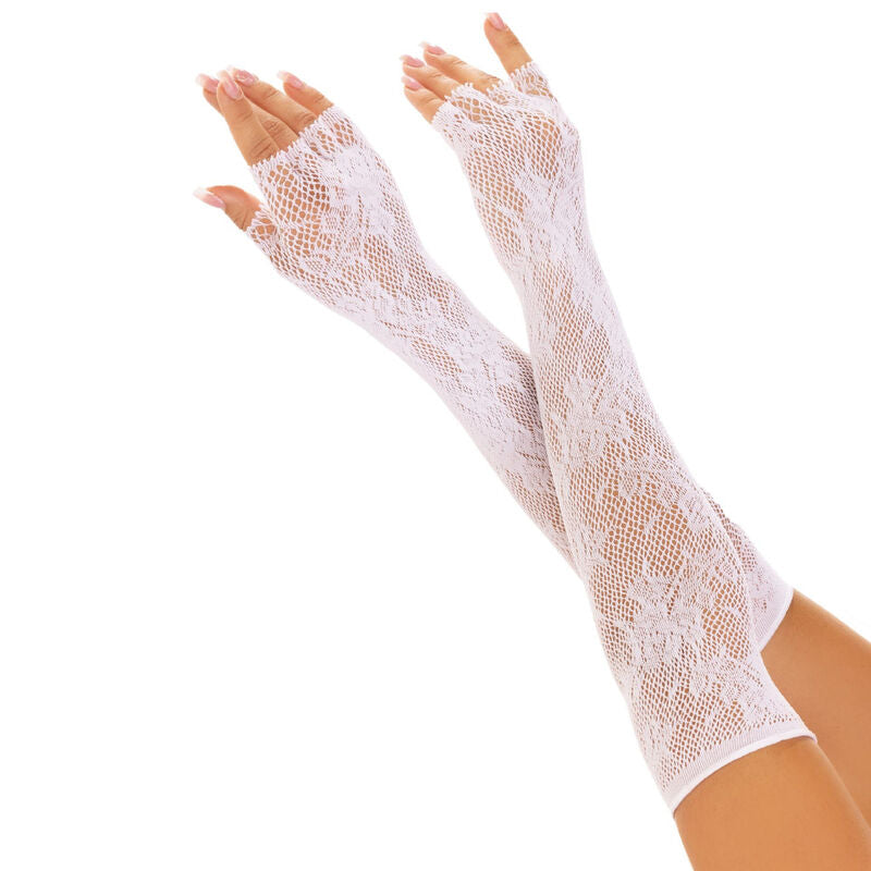 Guanti Rete Floreale Senza Dita Leg Avenue — Bianchi