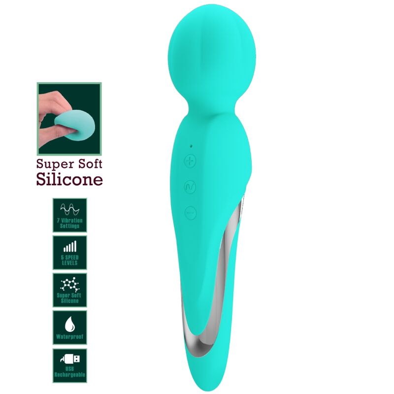 Vibratore Wand Pretty Love Walter — Silicone, Verde Acqua