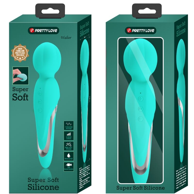 Vibratore Wand Pretty Love Walter — Silicone, Verde Acqua