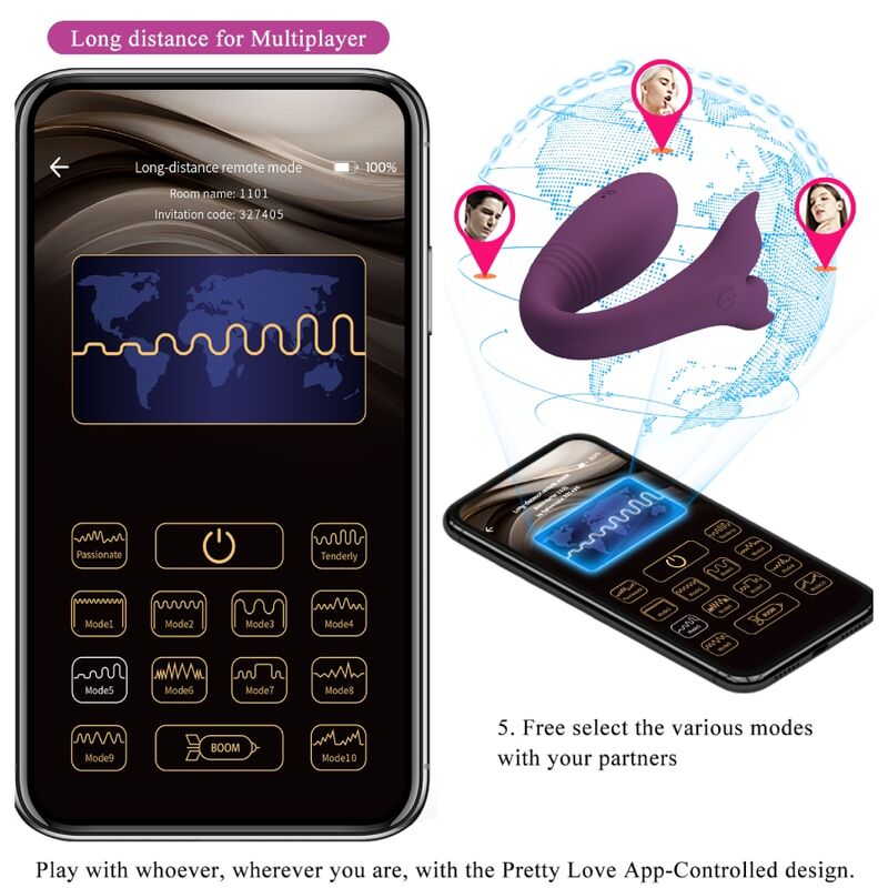 Vibratore Rabbit APP Pretty Love Jayleen — 12 Modalità, Viola