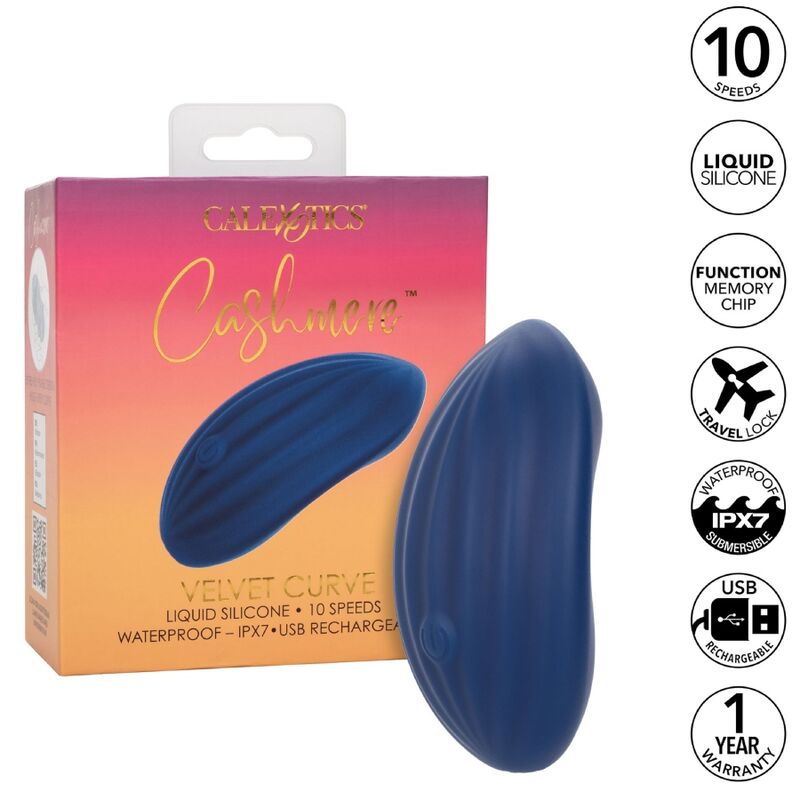 Vibratore Wand Calexotics Cashmere Velvet Curve — Silicone, Blu
