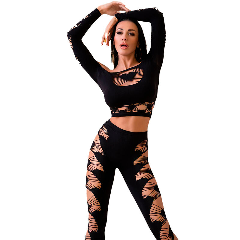 Set Lingerie Top e Leggings Chilirose CR 4436 — Nero