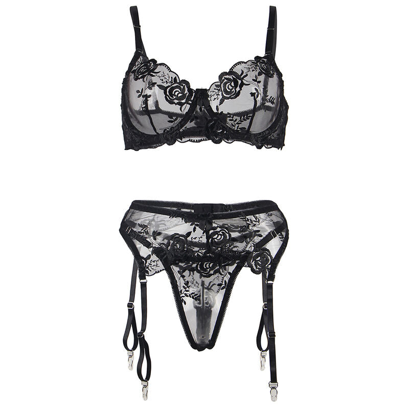 Set Lingerie Floreale Subblime — Reggiseno + Perizoma + Giarrettiera