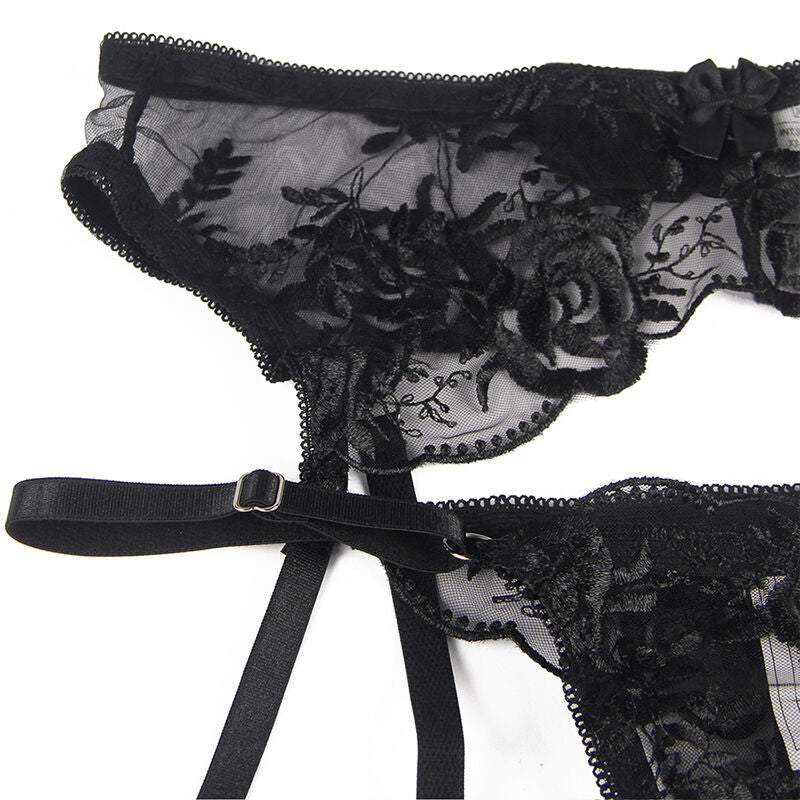 Set Lingerie Floreale Subblime — Reggiseno + Perizoma + Giarrettiera