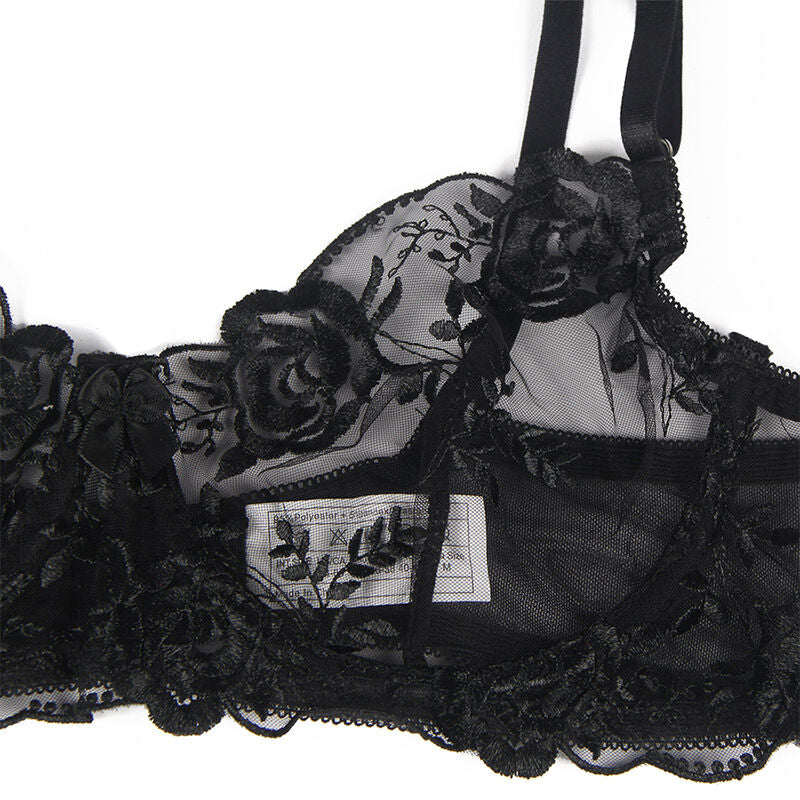 Set Lingerie Floreale Subblime — Reggiseno + Perizoma + Giarrettiera