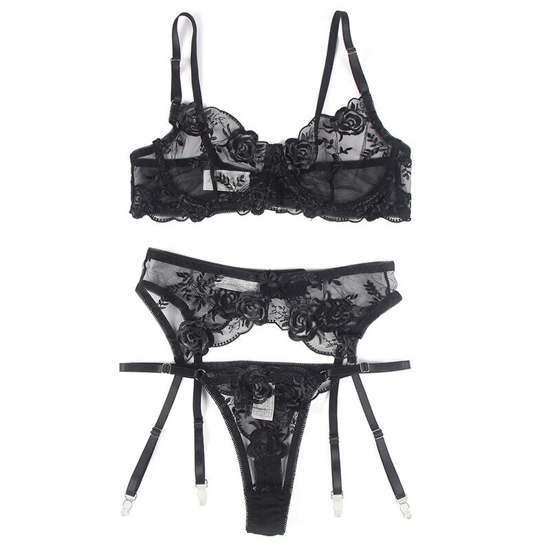 Set Lingerie Floreale Subblime — Reggiseno + Perizoma + Giarrettiera